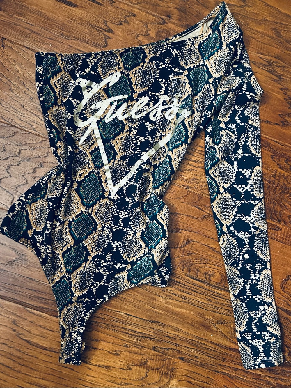 Guess One-Shoulder Snake Print Bodysuit